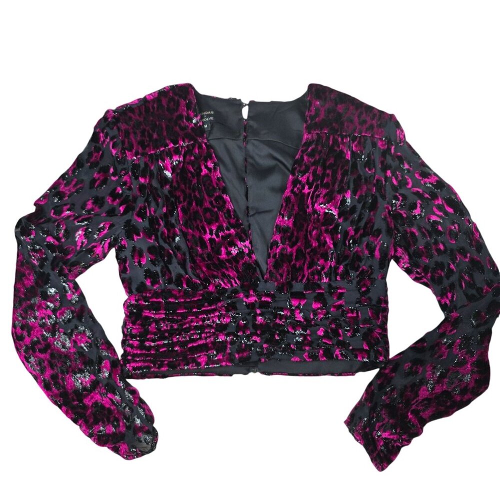 Dundas X Revolve Velvet Leopard Print Long Sleeve Crop Top Medium